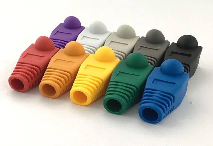 Accessbuy 100 Pack RJ45 CAT6 CAT6E CAT5 CAT5E Ethernet Network Cable Strain Relief Boots Cable Connector Plug Cover Mixed Color for Laptop