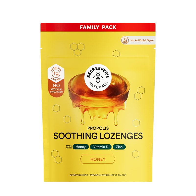 Beekeeper's Naturals Soothing Honey Cough Drops - Immune Support with Vitamin D, Zinc and Propolis Throat Soothing Lozenges, 24 Ct