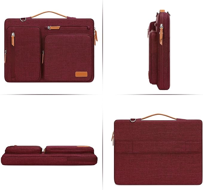 MOSISO 360 Protective Laptop Shoulder Bag,15-15.6 inch Computer Bags Compatible with MacBook Pro 16 inch, HP, Dell, Lenovo, Asus Notebook,Side Open Messenger Bag with 4 Zipper Pockets, Wine Red