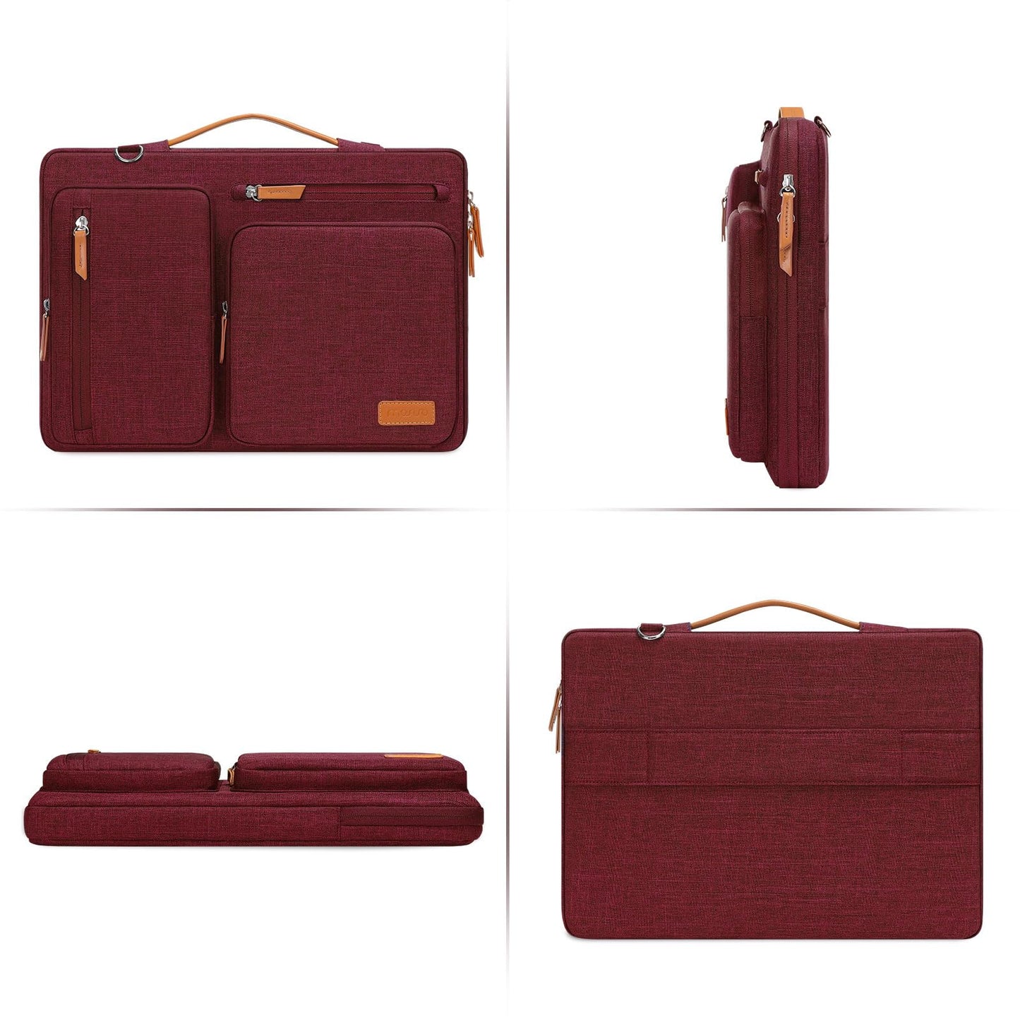 MOSISO 360 Protective Laptop Shoulder Bag,15-15.6 inch Computer Bags Compatible with MacBook Pro 16 inch, HP, Dell, Lenovo, Asus Notebook,Side Open Messenger Bag with 4 Zipper Pockets, Wine Red