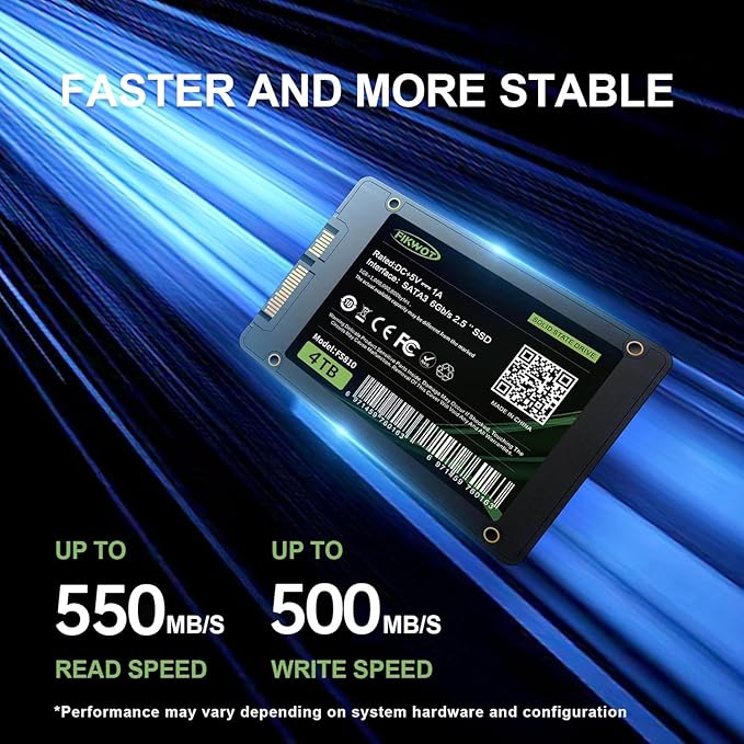 Fikwot FS810 4TB SSD, 2.5" SSD SATA III 6Gb/s, Solid State Drives, Up to 560MB/s, 3D NAND TLC Flash, Internal SSD for Desktops and Laptops(Black)