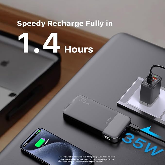 JUOVI Power Bank 35W 10000mAh Portable Charger Fast Charging Small Battery Pack with PD 3.0 & QC 4.0 Type-C USB-A Input Output Lightweight Phone Charger Compatible for iPhone Samsung iPad
