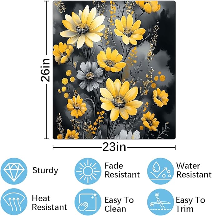 Painting Yellow Grey Flowers Dishwasher Magnet Cover Decorative Refrigerator Covers Magnetic Reusable Dishwasher Door Cover Kitchen Appliance Sticker Cover 23x26Inch