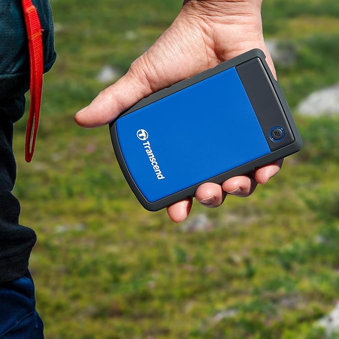 Transcend StoreJet 1TB External Hard Drive, for PS4/PC/Mac/Desktop/Laptop/Xbox, USB3.1(5Gbps)Type-A Portable HDD, One Touch Auto-Backup/Shock Resistant/Three-stage shock protection system(TS1TSJ25H3B)