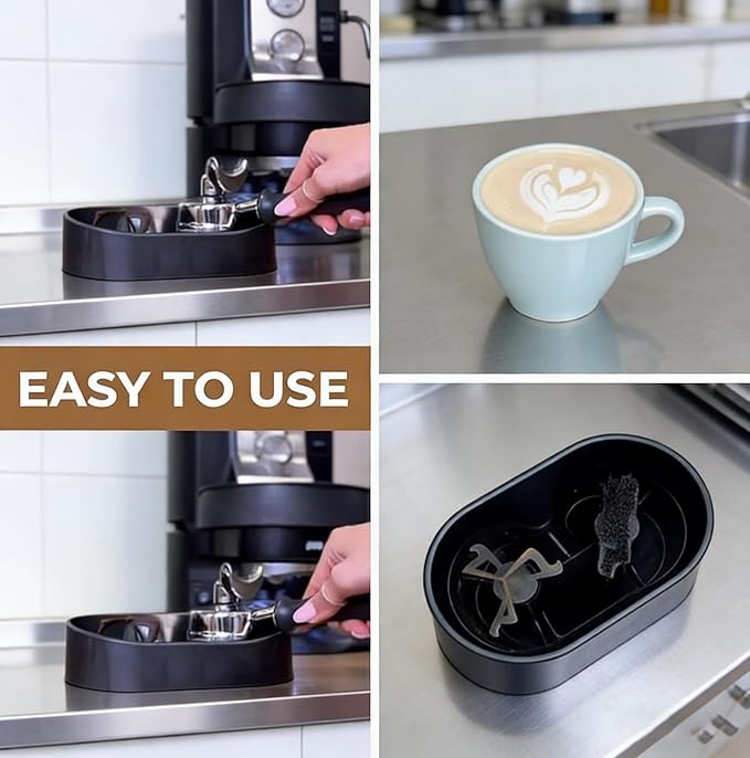 Premium Espresso Clean Holder，Coffee Portafilter Cleaning Kit，Automatic Knock Box Cleaner for 51/53/58mm, Easy Cleaning of Your Coffee Puck (1Pcs)，Electric Automatic Knock Box Cleaner (THREE)