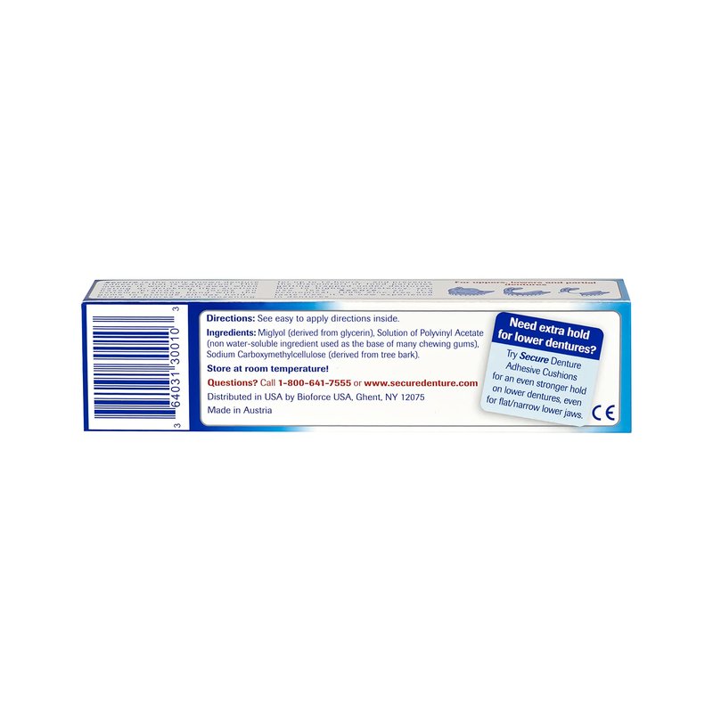 Secure Waterproof Denture Adhesive - Zinc Free - Extra Strong Hold For Upper, Lower or Partials - 1.4 oz (Pack of 2)