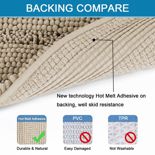 H.VERSAILTEX Bath Mats for Bathroom Non Slip Thick Chenille Striped Bath Rug Absorbent Fluffy Soft Shaggy Rugs Washable Dry Fast Plush Mats for Indoor, Bath Room, Tub - 20" x 32", Fog