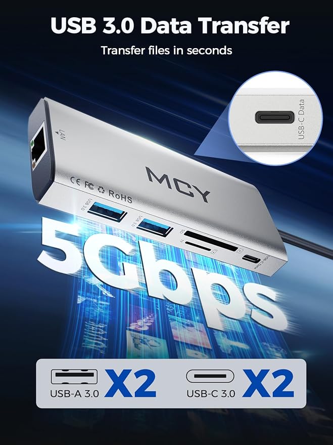 MCY USB C Hub,Laptop Docking Station Dual Monitor Single 8K,2x4K@60Hz,10in1 Type-C Multiport Adapter with PD100W,Card Reader,Extender,Splitter,Ethernet Dock for MacBook Ipad Pro/Dell/HP/Surface etc.