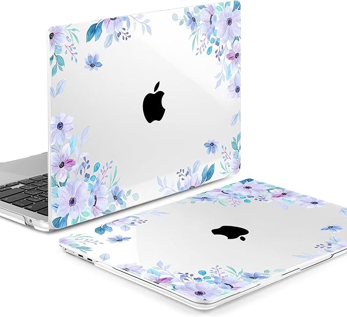 MEEgoodo for M5/M4/M3/M2 MacBook Air 15 inch Case 2026 2025 2024 2023, Case Fit Model (A3448/A3241/A3114/A2941) for MacBook Air 15.3 inch, Soft Purple Floral