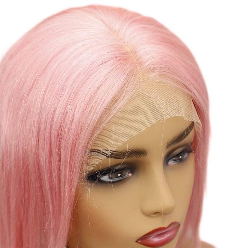 Dreambeauty Short Bob 13x4 inch Lace Front Human Hair Bob Wigs 150% Density Straight Hair Pre Plucked with Baby Hair Free Part for Women (10 inch, #Pink)
