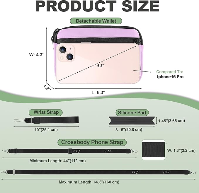 YFWE Clip and Go Strap for Phone with Wallet Crossbody, Adjustable Phone Lanyard with Detachable RFID Wristlet Wallet & Ultra-Thin 360° Rotatable Metal Tabs for All Smartphones (Purple)