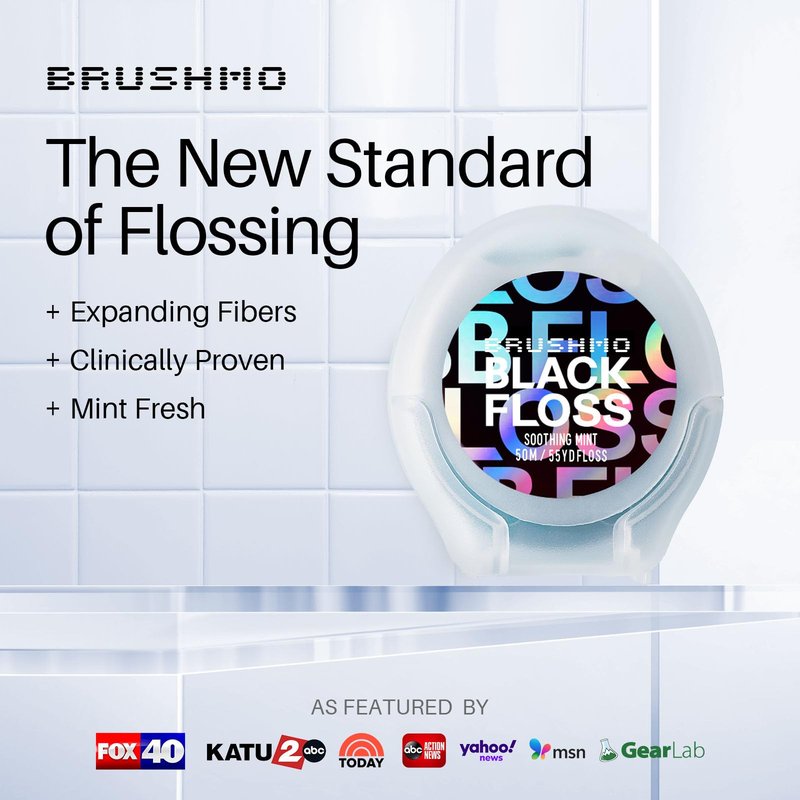 Brushmo Black Floss (BBFloss) - Expanding Floss, Gum-Friendly Soothing Mint Dental Floss, Natural Vegan Wax to Remove Plaque from Teeth, Dentist Designed PTFE & PFAS Free Oral Care, 3 Spools, 163 yd