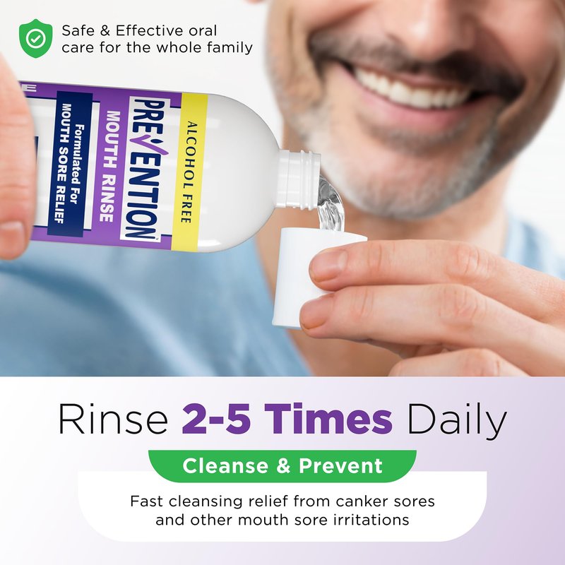 Prevention Mouth Sore Mouth Rinse, Canker Sore Treatment, Oral Pain Relief Mouthwash for Ulcers and Sores, Braces, with Hydrogen Peroxide, Alcohol-Free, Fluoride Free, 16 oz, Soothing Mint, 2 Pack