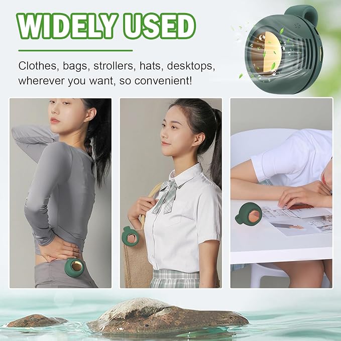 Wshxjzyay Portable Silent Mini Bladeless Fan Clip on, Portable Silent Mini Bladeless Electric Fan, For Outdoor & Travel & Office, Travel Accessories, Gift, Adjustable 3-Speed (Type-c, Green)