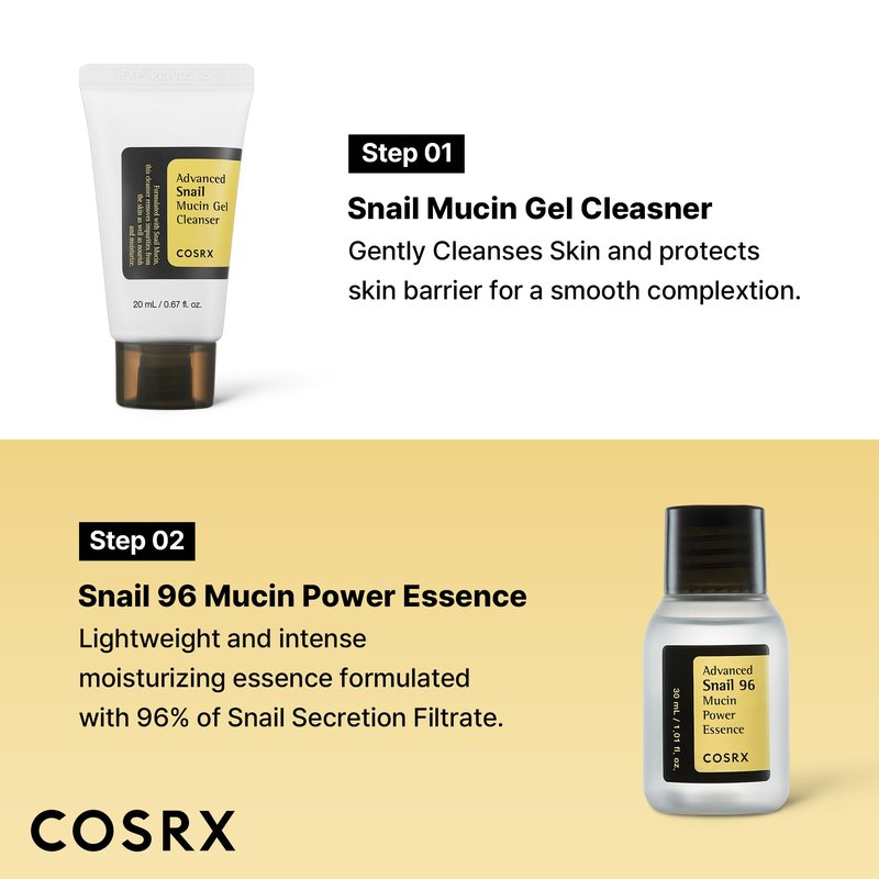 COSRX All About Snail Mucin Korean Skin Care Set, Mini Travel Essentials, Travel Size Gift Set with Snail Mucin Face Wash, Serum, Moisturizer & Eye Cream, Rejuvenating Kit, Mothers Day Gifts for Mom