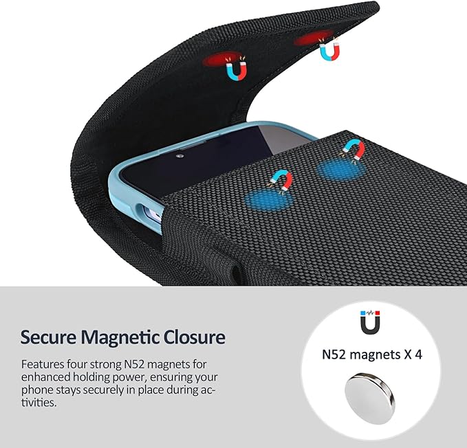 ACCKUO Phone Holster for Belt with Metal Clip and Magnetic Closure Compatible with iPhone 17/16/15/14/13/12 Pro and Non-Pro, Galaxy S26 S25 S24 S23 S22 for Everyday Protection, M-Black