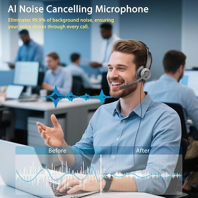 Earbay USB Headset with Microphone for PC, Headset with Mic, Computer Headset with Noise Canceling Microphone for Laptop, Wired Headphones with Mic for Work from Home/Call Center/Open Office (Black)