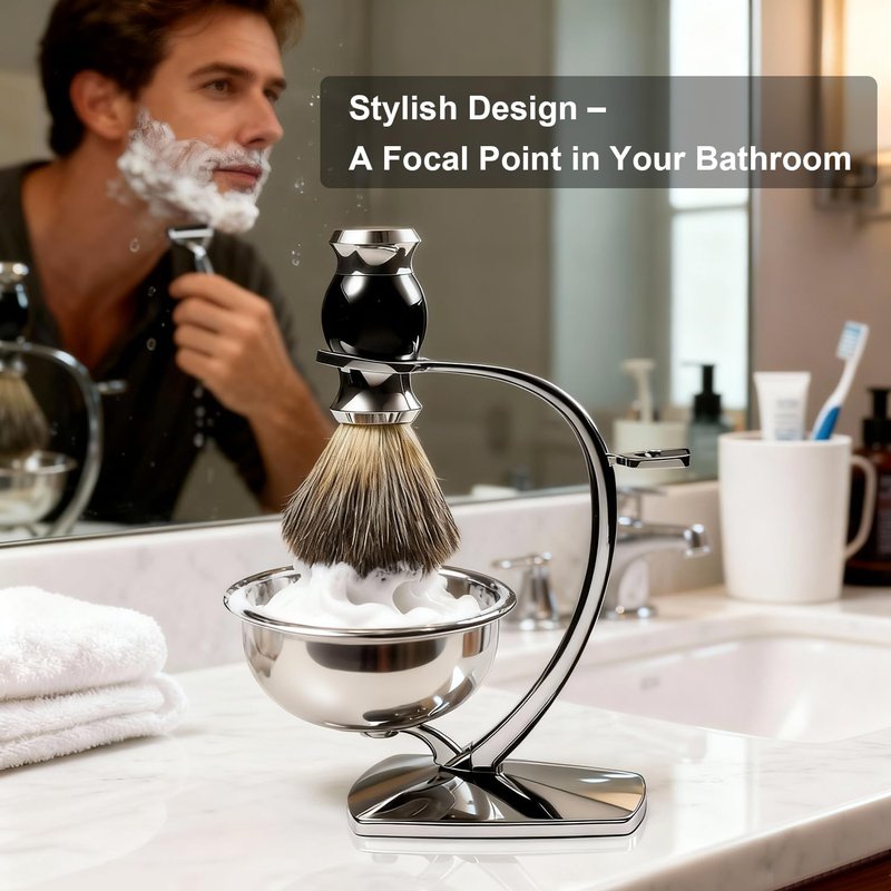 Shaving Bowl Set - 3-Piece Magnetic Base with Chrome Stand & Synthetic Brush | Razor Not Included