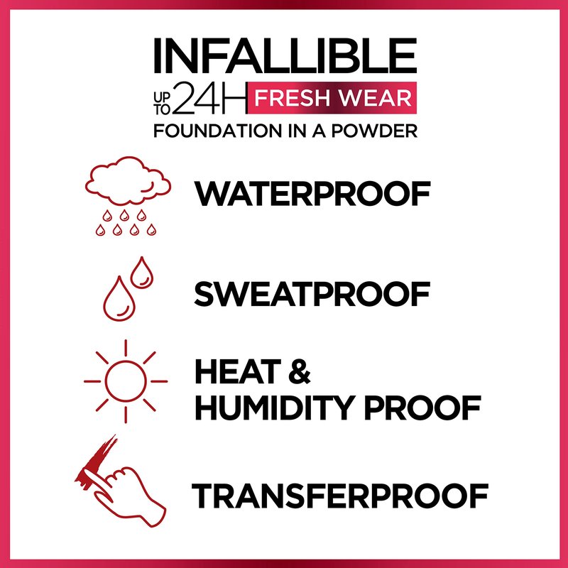 L'Oreal Paris Makeup Infallible Fresh Wear Foundation in a Powder, Up to 24H Wear, Waterproof, Ivory Buff, 0.31 oz. (Packaging May Vary)