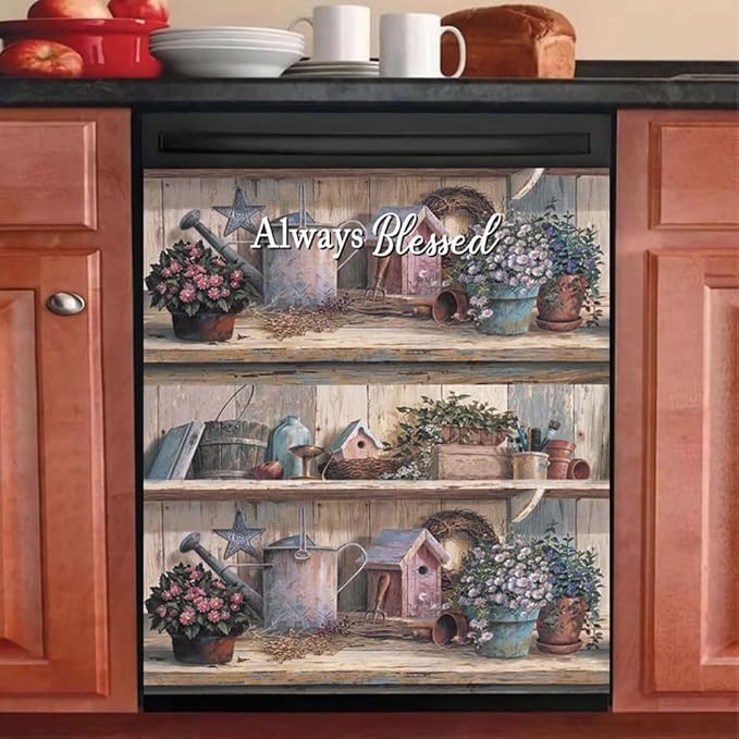 Always Blessed Dishwasher Magnets Decorative Cover,Home Garden Flower Dishwasher Cover for The Front Magnetic Fridge Decal,Bless Home Sticker Appliance Magnet for Rerigerator Kitchen 23"x17"