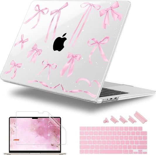 Lepeoac Case for 2026/2025/2024/2023 MacBook Air 15-inch Laptop Release M5 A3448 /M4 A3241 /M3 A3114 /M2 A2941, Stylish Protective Hard Shell Cover for MacBook Air 15.3 inch, Bowknot