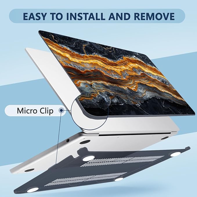 MecBevia Compatible with 2026 M5 MacBook Air 13 inch Case 2026 2025 2024-2022 M5 A3449 M4 A3240 M3 A3113 M2 A2681, Keyboard Cover, Screen Protector, Webcam Cover & Type-C OTG, Black Gold