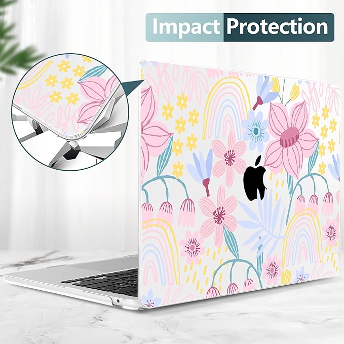 TWOLSKOO for MacBook Air 13 inch Case M5 2026 M4 2025 M3 M2 2024-2022 A3449 A3240 A3113 A2681, Plastic Hard Shell & Keyboard Cover & Type C for MacBook Air 13.6 inch Case, Floral Spring