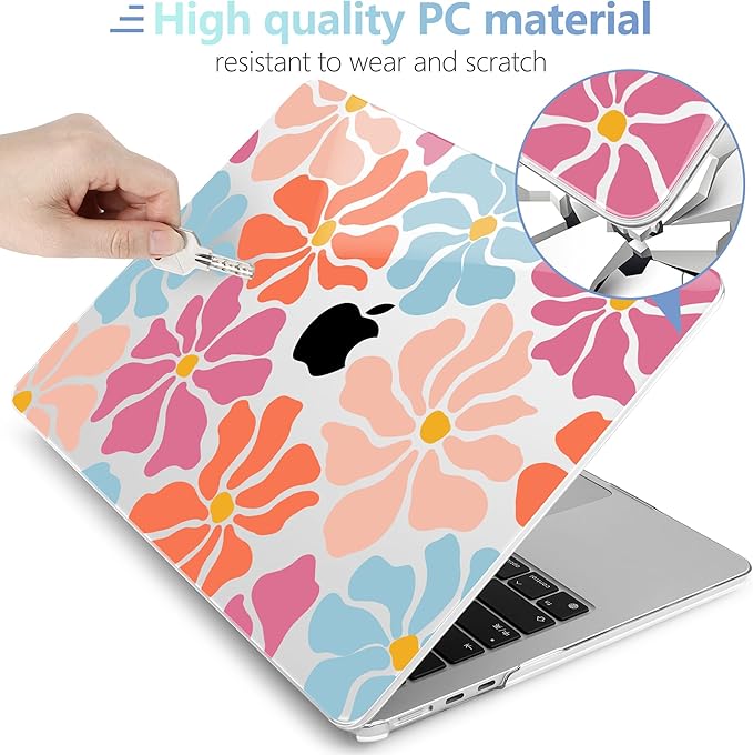 MEEgoodo Case for M5/M4/M3/M2 MacBook Air 13 inch 2026 2025 2024 2022, Fit Model A3449/A3240/A3113/A2681, Case Compatible with MacBook Air 13.6-inch, Minimalist Style Floral