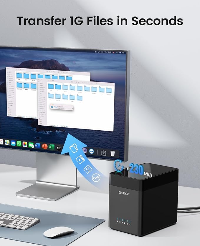 ORICO 5 Bay 3.5 Inch Hard Drive Enclosure USB C to SATA Magnetic Tool-Free External HDD Enclosure with 12V/6.5A Power Adapter for Family Storage Supports 2.5/3.5 inch Drives Max 110TB (5x22TB)