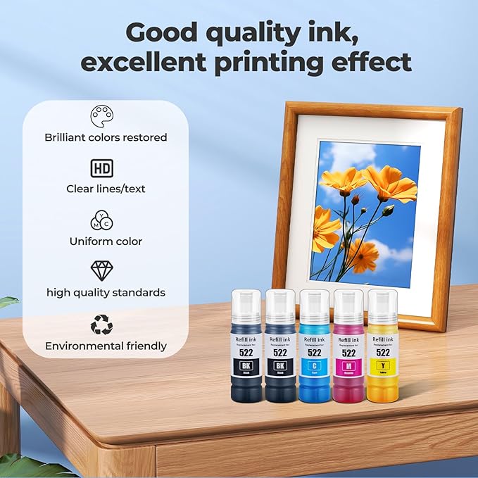 Compatible for EPT522 Ink Refill Bottles ET-2800 ET-4800 ET-2803 ET-2400 for EPT522 Ink Bottles for ET 2800 ET 4800 ET2800 ET 2803 ET 2400 ET4800 ET-2720 ET-4700 ET-4810 ET-2840 Printer (Not Subli)