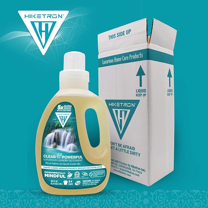 Hiketron Clear & Powerful Unscented Liquid Laundry Detergent, 5x Ultra Concentrated, Tough Stains Remover, (40 Fl Oz, Pack of 1)