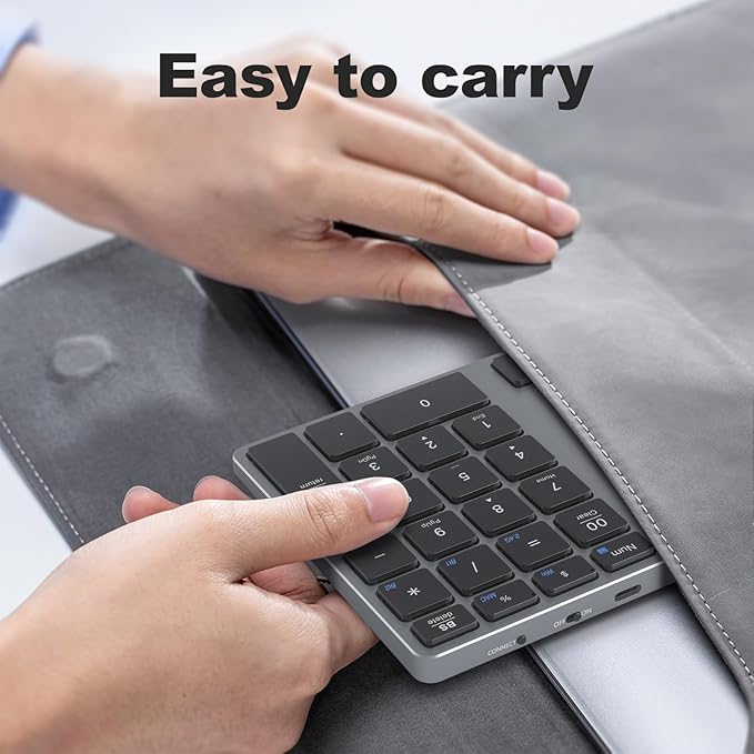 MOFII Number Pad for Laptop - Bluetooth Gray Wireless Numeric Keypad 35 Keys USB-C Rechargeable Numpad, Accounting Portable Financial Data 10 Key for Laptop/PC/Desktop/Notebook/Surface Pro