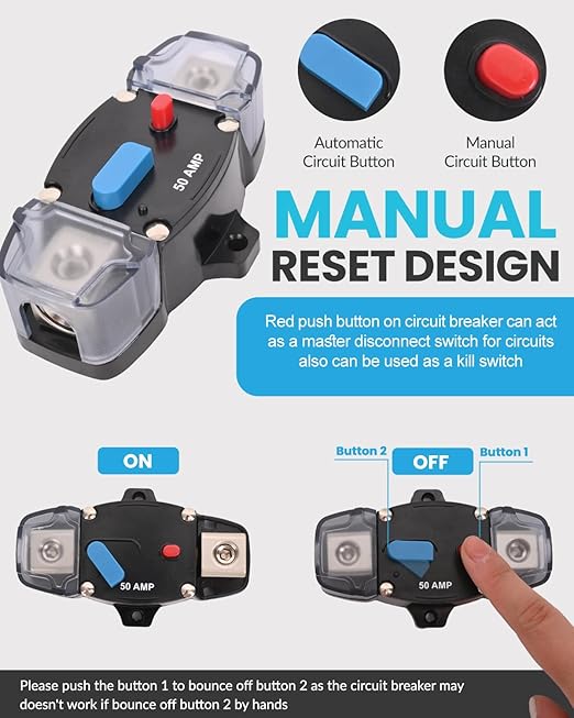 BULVACK 100 Amp Circuit Breaker 12-48 Volt DC 100A Self Recovery Resettable High Amp Circuit Breaker with Manual Reset Button for Automotive RV Marine Boat Car Audio and Amps Protection