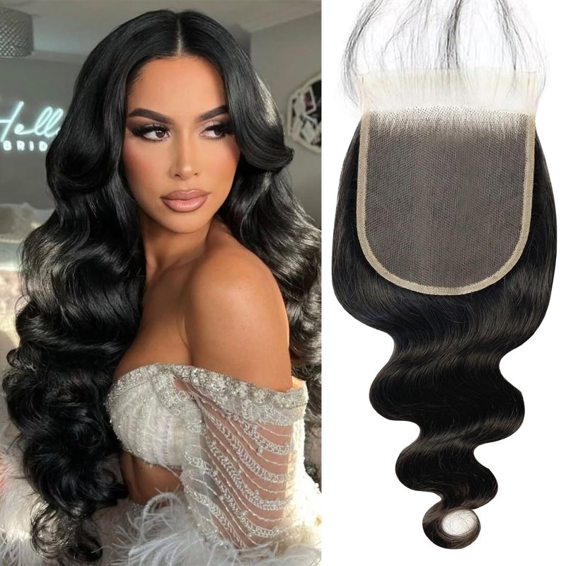 5x5 HD Lace Closure Transparent Frontal 100% Real Body Wave Human Hair HD Lace Closure Only Bleached Small Single Knots Human Hair for Black Women Natural Color(14 Inch)