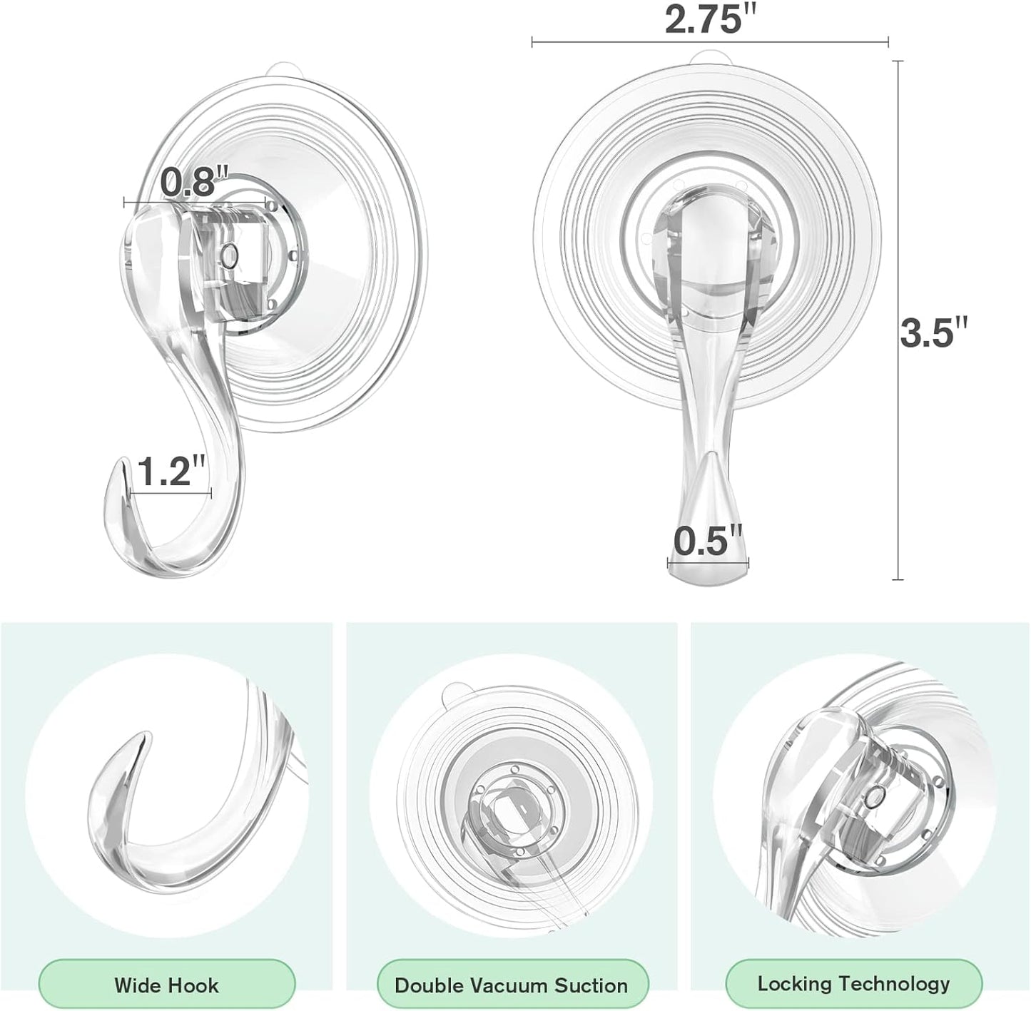 VIS'V Large Suction Cup Hooks - 2 Pcs with 12 Pcs Small Metal Hooks | Strong Hold & Versatile Use