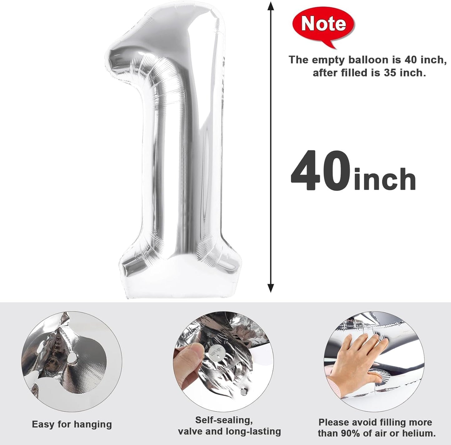 Numbers 40 Inch Balloon - Large Silver Number 13 Foil Balloon for Birthday & Wedding Decorations