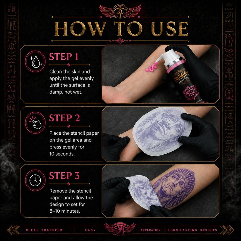 Mummy Tattoo Stencil Transfer Gel, Fast Clear Long Lasting, Pink 3.38oz