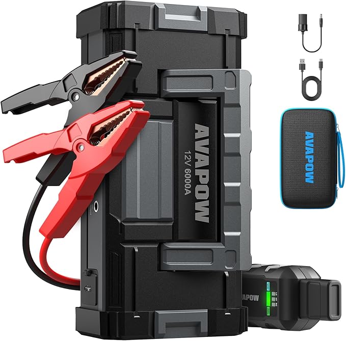 AVAPOW 6000A Car Battery Jump Starter Portable (12V DC Output for All Gas or up to 12L Diesel), Jump Box for Car Battery with USB3.0 Power Bank, Jump Pack with SOS Bright Light