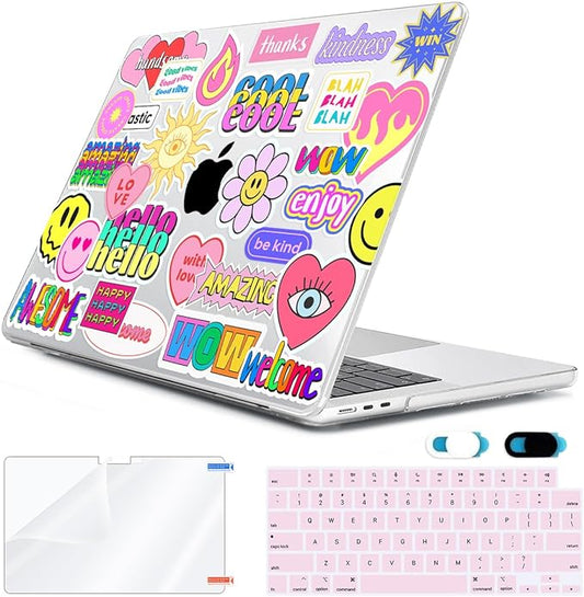 HOHAIYOO Compatible with MacBook Air 13 inch Case 2026 2025-2022 M5 A3449 M4 A3240 M3 A3113 M2 A2681, Hard Shell&Keyboard Cover&Screen Protector&Webcam Cover for MacBook Air 13.6" Case, Trendy Patches