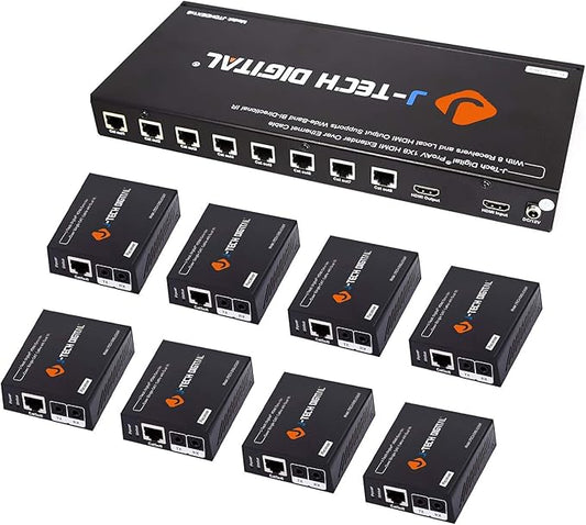J-Tech Digital 1x8 HDMI Extender Splitter/HDMI Amplifier/ProAV Premium Quality Over Cat5e/Cat6 Cable up to 164 feet