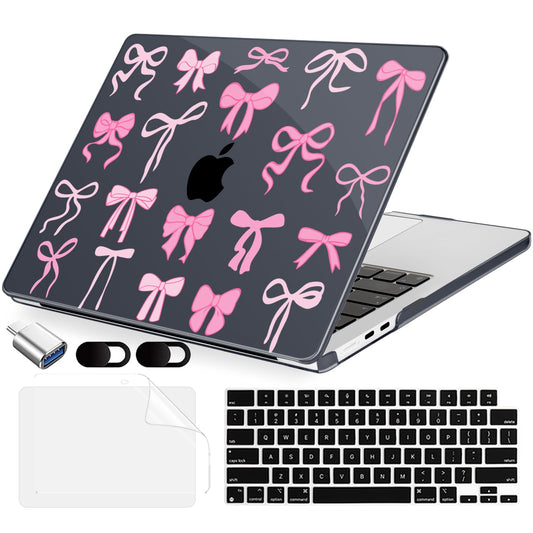 MecBevia Compatible with 2026 M5 MacBook Air 15 inch Case, 2026 2025-2023 M5 A3448 M4 A3241 M3 A3114 M2 A2941, Keyboard Cover, Screen Protector, Webcam Cover & Type-C OTG, Black Bows