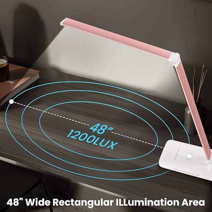 JOSTIC LED Desk Lamp with Night Light, Fast Wireless Charger, USB Charging Port, 10 Brightness, 5 Color Modes, Dimmable Bedside Table Lamp for Bedroom, Touch Control, Auto Timer, 1200Lux Super Bright