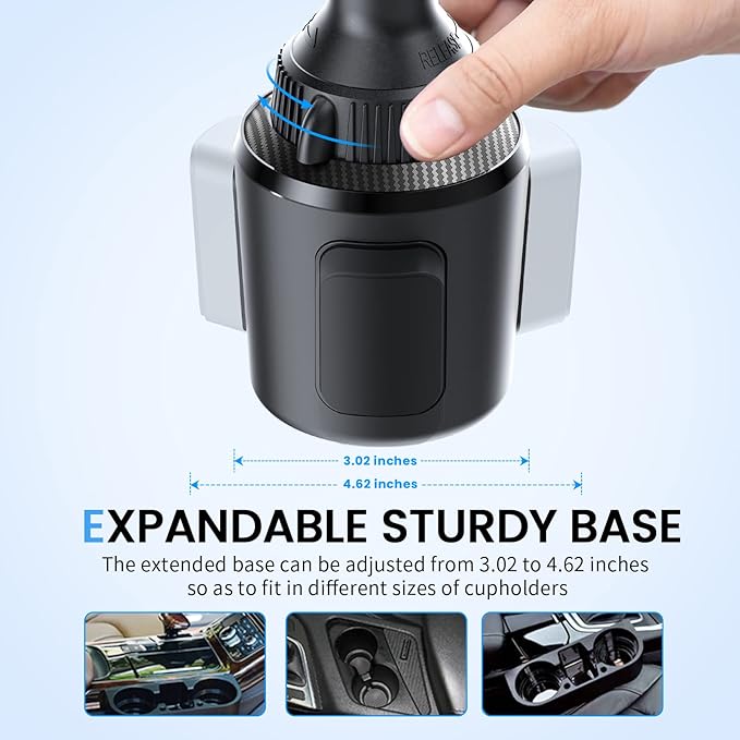 APPS2Car Cup Holder Phone Mount Wireless Car Charger, 15W Qi Fast Charging Car Mount, Adjustable Long Arm & 360° Rotation, Fits 3"–4" Round Cup Holders Compatible with All Smart Phones