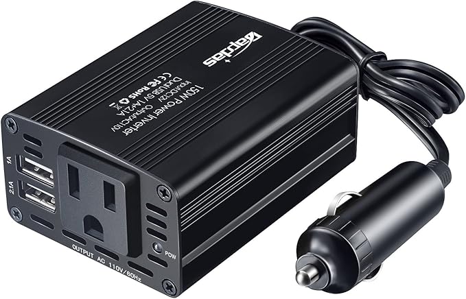 Bapdas 150W Car Power Inverter DC 12V to 110V AC Car Adapter for Plug Outlet with 3.1A Dual USB Car Charger for Laptop Computer-Black