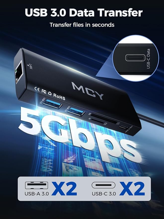 MCY USB C Hub,Laptop Docking Station Dual Monitor Single 8K,2x4K@60Hz,10in1 Type-C Multiport Adapter with PD100W,Card Reader,Extender,Splitter,Ethernet Dock for MacBook Ipad Pro/Dell/HP/Surface etc.