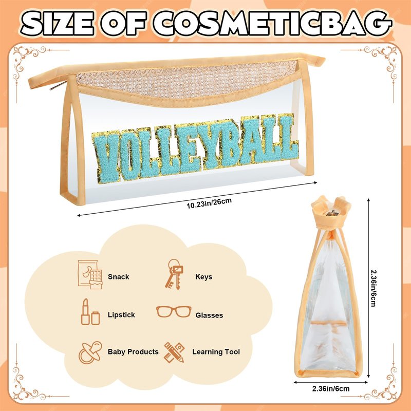 SilTriangle 6 Pcs Volleyball Makeup Bag for Women Christmas Straw Initial Letter Personalized Cosmetic Bag Cute Chenille Makeup with Zipper Travel Toiletry Gift for Women Girls Birthday Friend