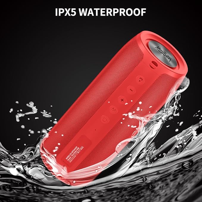 Musibaby Bluetooth Speaker, M88 Speakers,Dual Pairing, Bluetooth 5.3,Loud Stereo Sound,Booming Bass,30H Playtime for Home& Outdoor Party,Beach,Portable Speaker,Gifts(Red)
