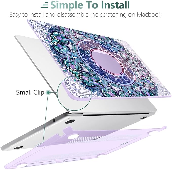 TWOLSKOO for MacBook Air 15 inch Case 2026 2025 2024 2023 Release M5 A3448 M4 A3241 M3 A3114 M2 A2941, Plastic Hard Shell & Screen Protector & Keyboard Cover & Trackpad Film, Purple Mandala
