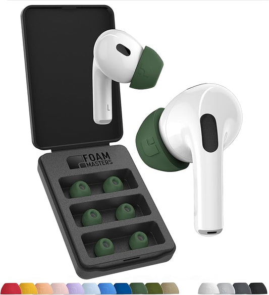 Foam Masters Ultra-Premium Memory Foam Ear Tips for AirPods Pro 1st & 2nd Gen | 3 Pairs | New Ver. | Secure Fit | Super Comfort | Better Noise Cancel | Replacement Buds (Medium, Forest Green)