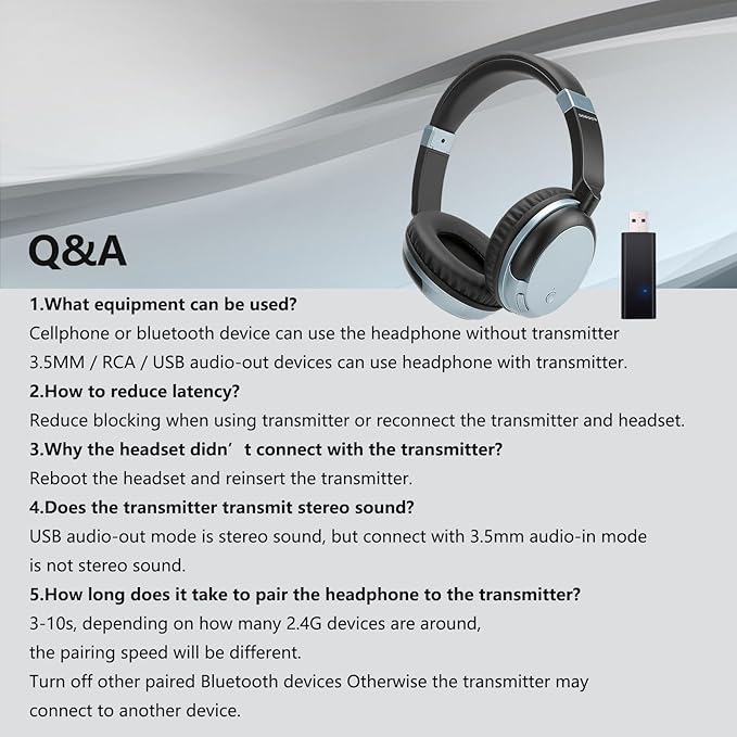 BAOBER Wireless Bluetooth Headphone Over Ear, Bluetooth Transmitter for TV,PC,3.5mm Audio Device, Wired and Wireless Headset (Blue)